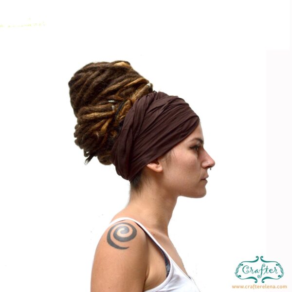 dreadlock scarf head wrap turban colour brown