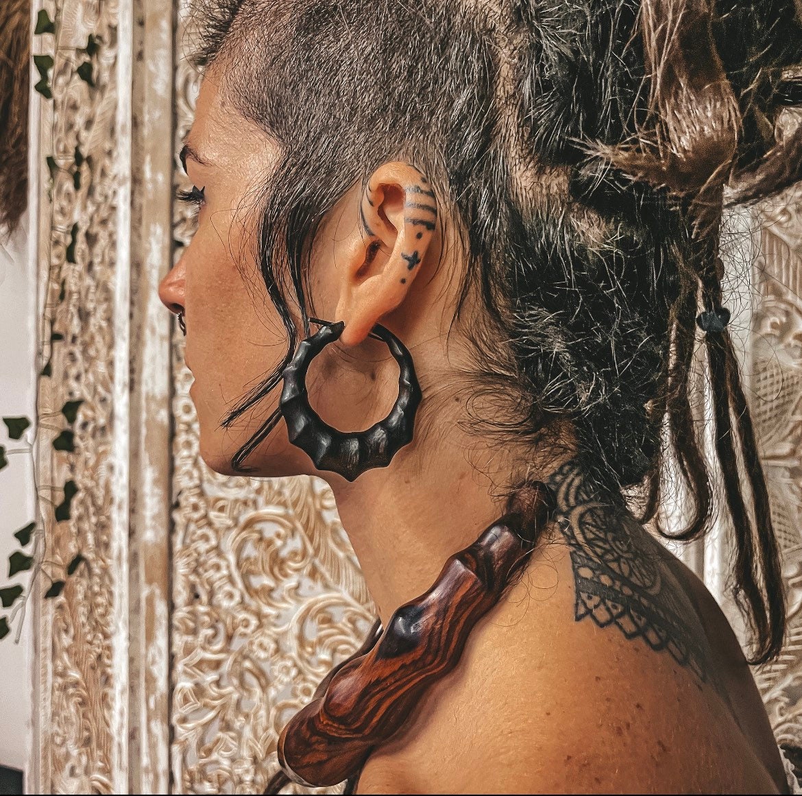 komisa earrings pair tribal wooden jewellery