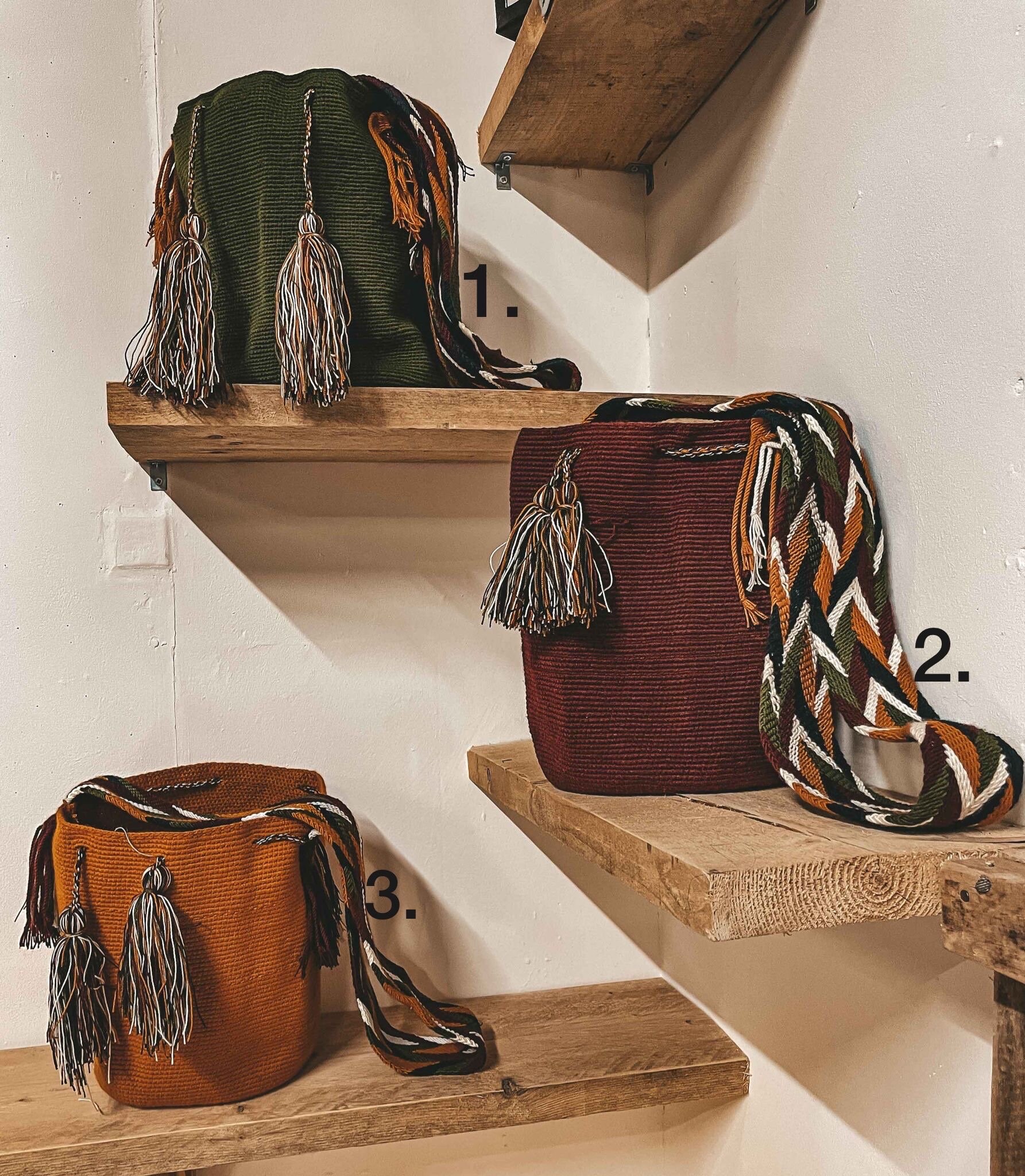 mochila bag boho red orange green handbag on shelve