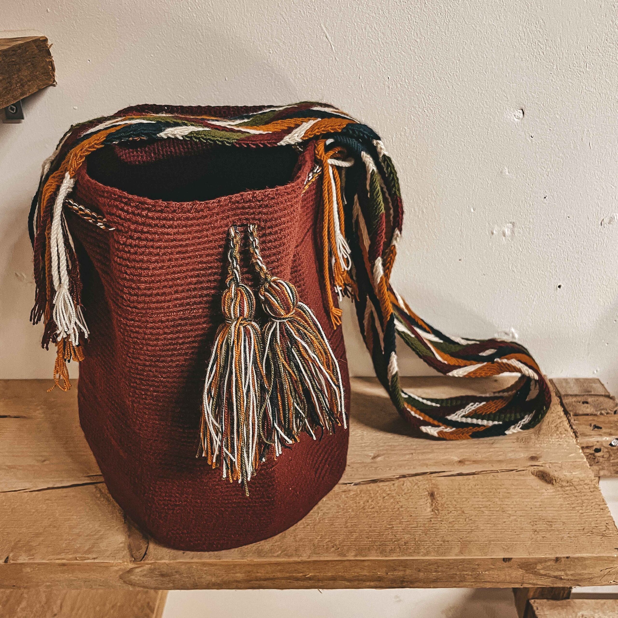 mochila bag boho orange handbag on shelve