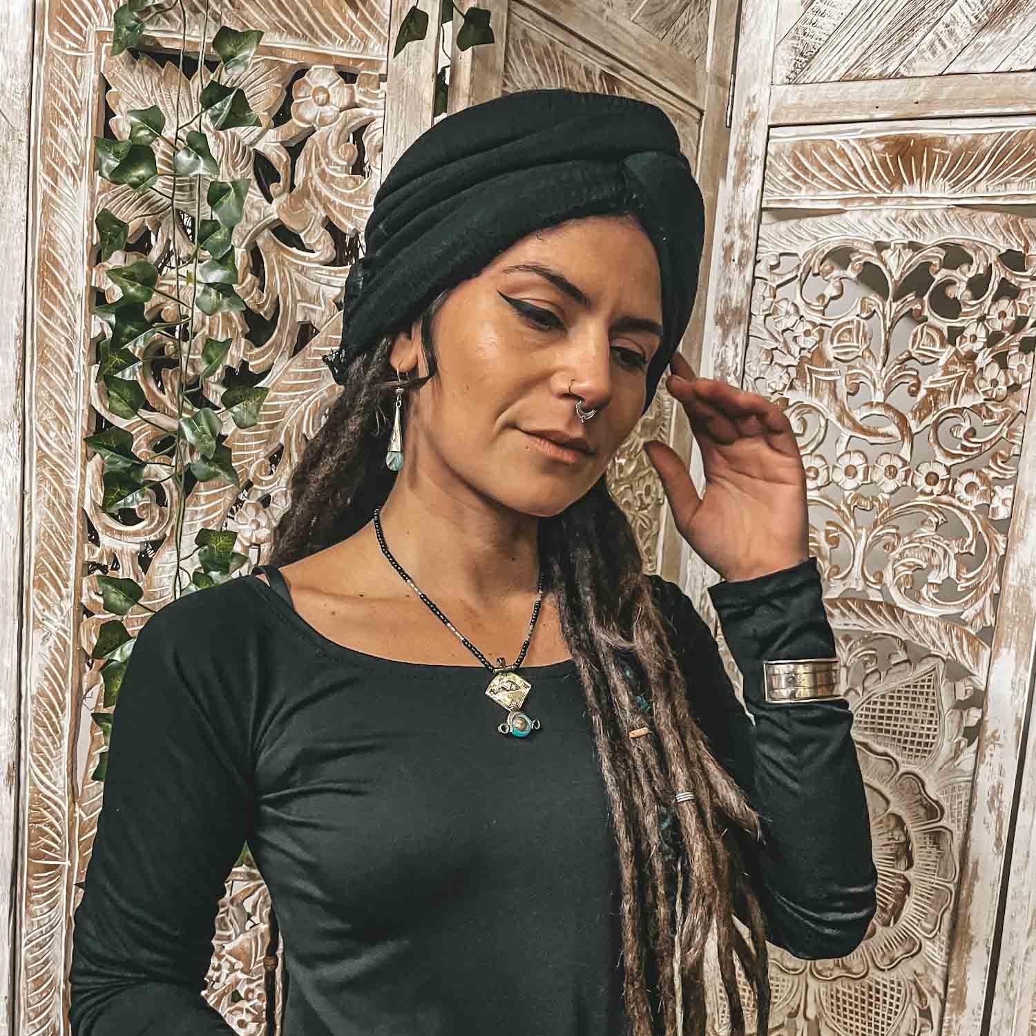 Black Large Dreadlock Scarf Brown CrafterElena Black Large Dreadlock Scarf Brown CrafterElena
