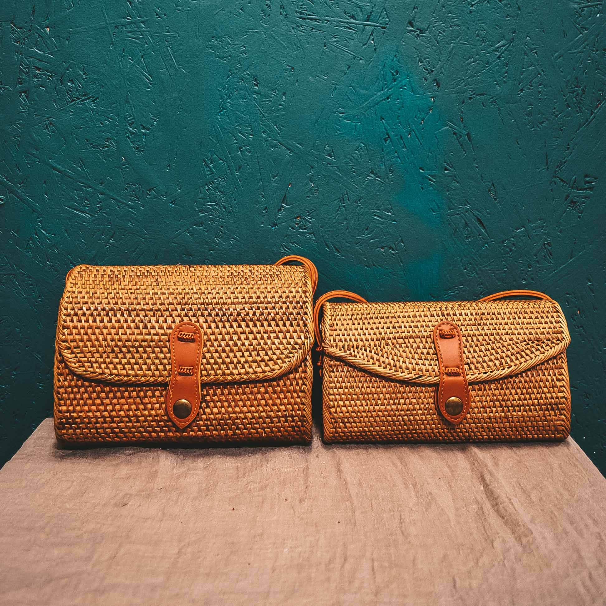 ebagos Red rattan leather Straw Bag Mini Oil Handbag black main image 0
