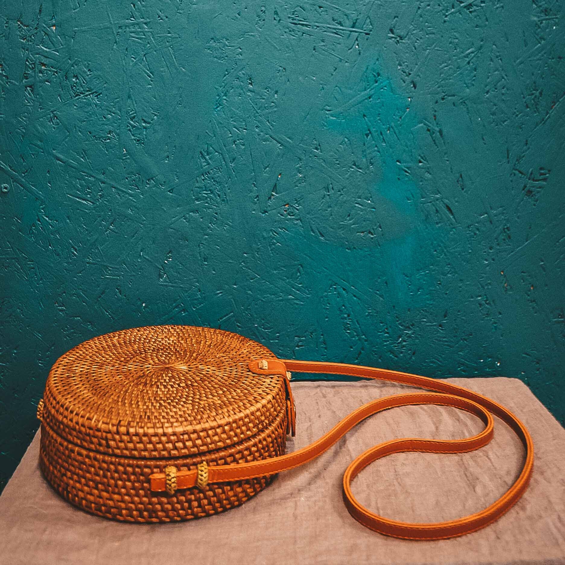 Rattan Round Bag Bali Shoulder Crossbody natural bag camel
