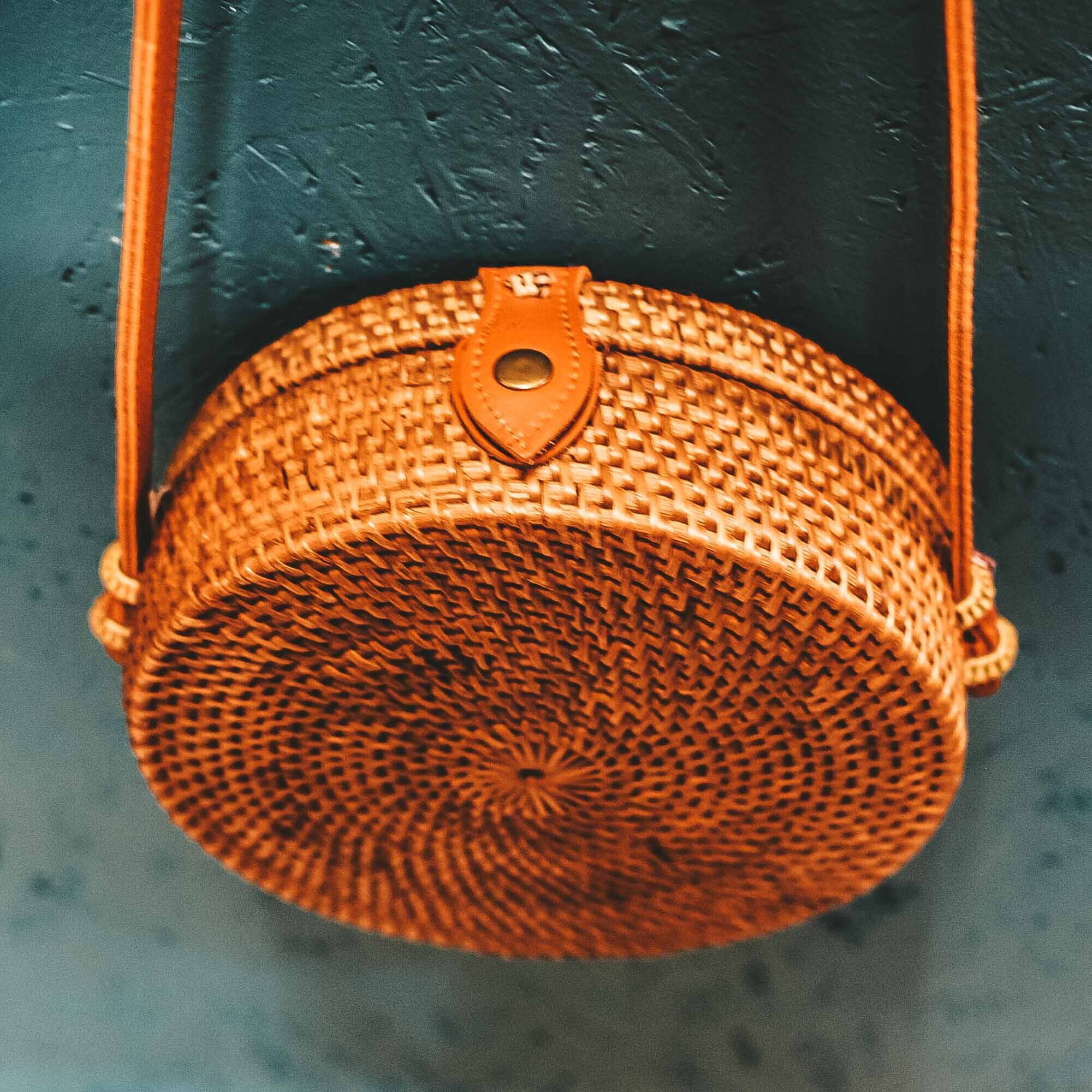 Rattan Round Bag Bali Shoulder Crossbody natural bag camel