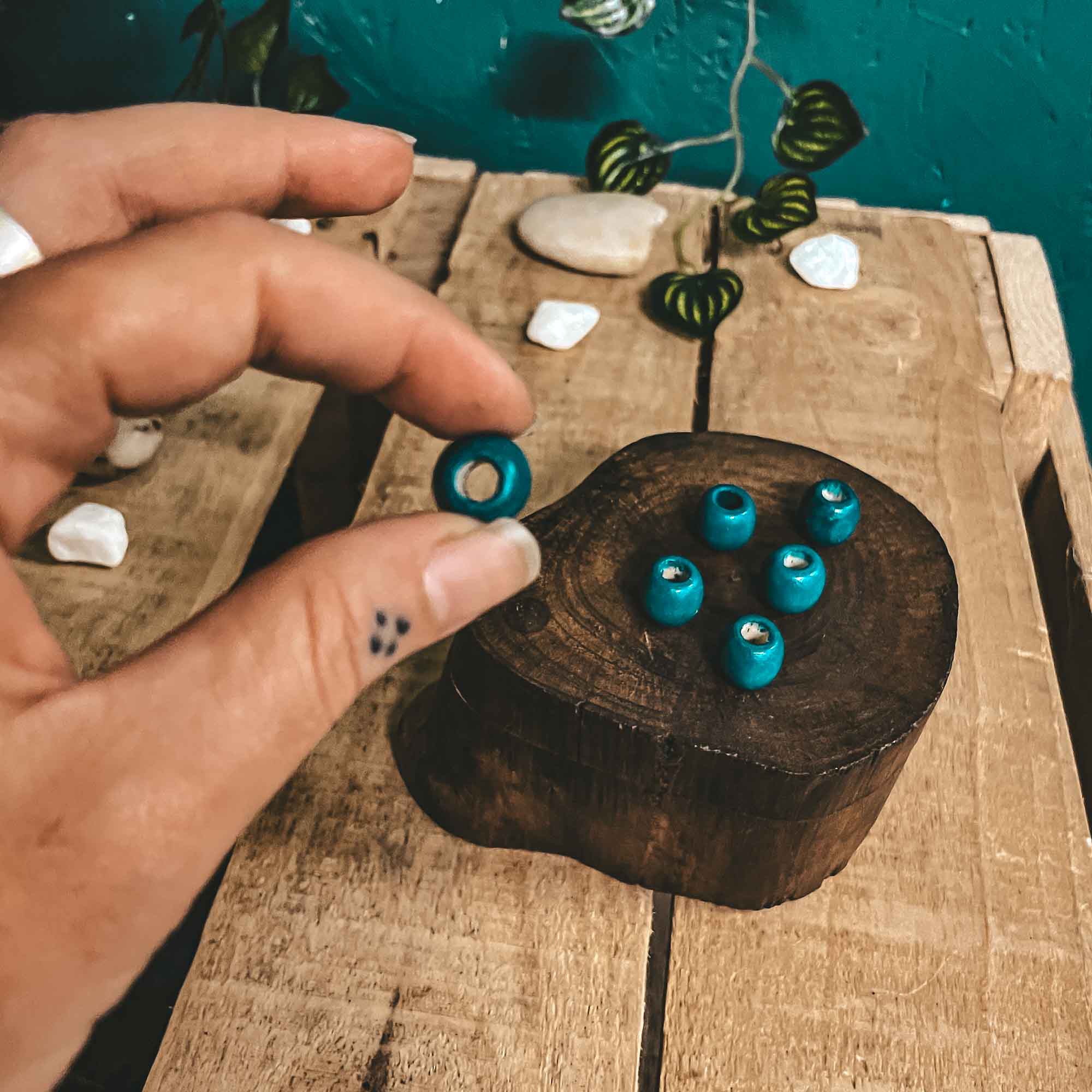 Blue wooden dread Beads 5mm hole