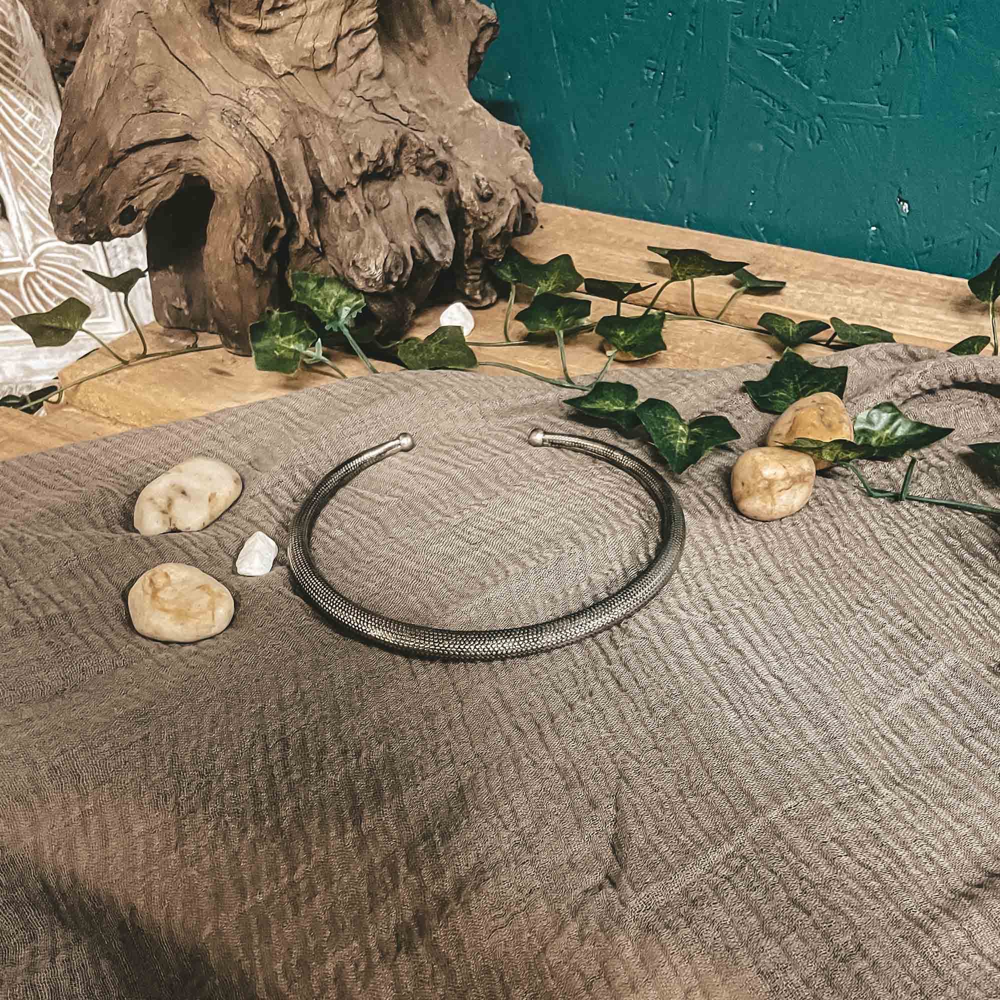 Ira Silver Plated Choker Chunky Minimalist Necklace Textured Tube Choker - CrafterElena