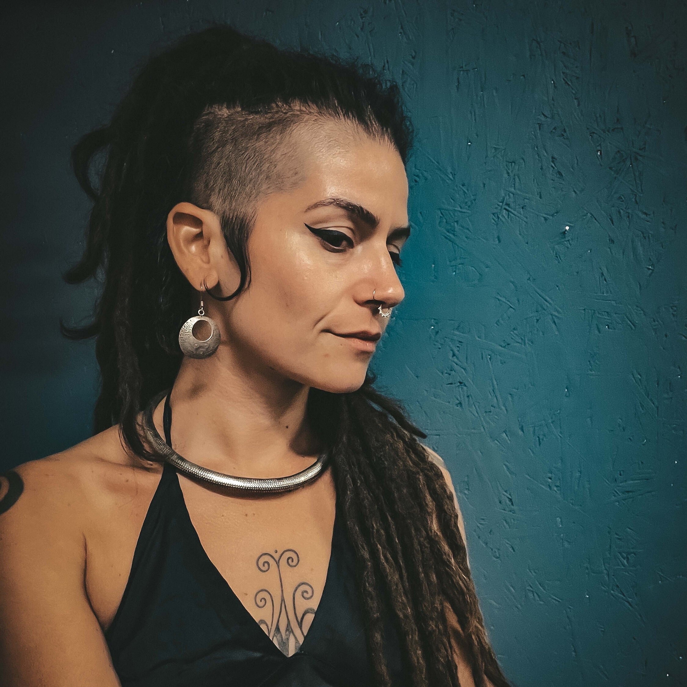 Ira Silver Plated Choker Chunky Minimalist Necklace Textured Tube Choker, silver earrings - CrafterElena