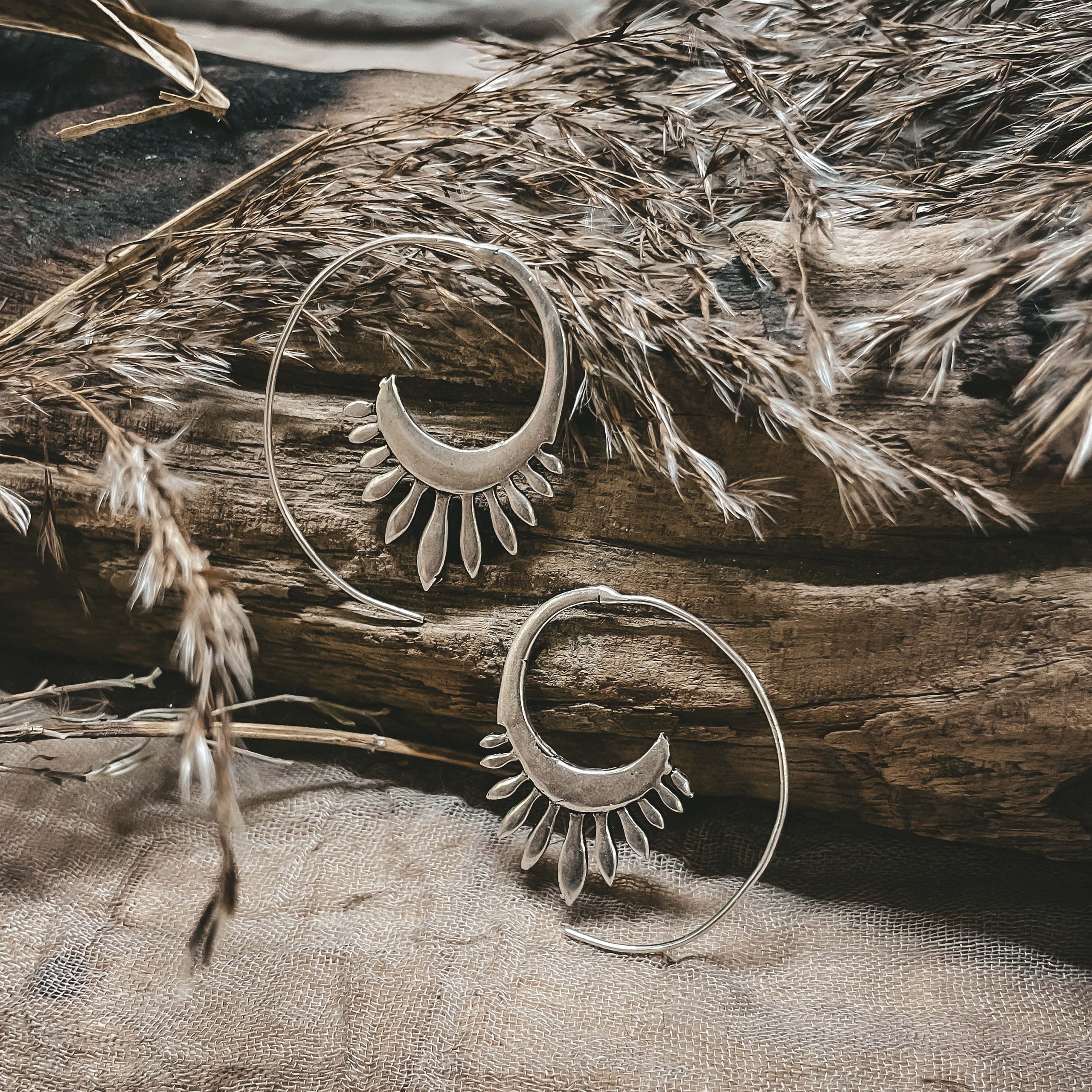 Silver Sun Spiral Earrings Silver Plated Boho Ethnic Gypsy Jewellery elegant