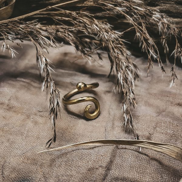 Ra Ring Bronze spiral ring adjustable Boho Ethnic Gypsy unisex gold ring gift for her gift for him, - CrafterElena