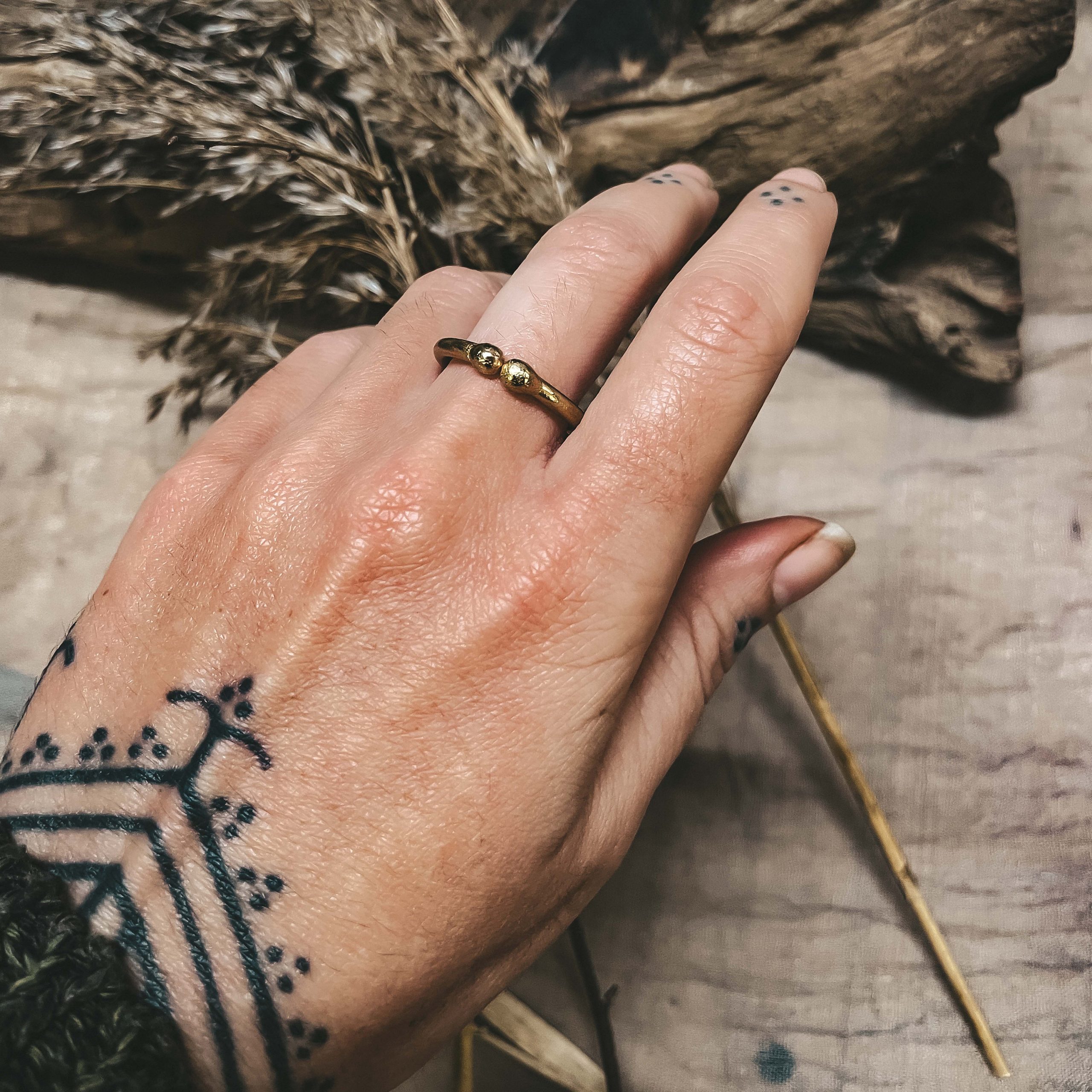Nemesis Bronze ring adjustable Boho Ethnic Gypsy unisex gold ring gift for her gift for him, tribal hand tattoo - CrafterElena