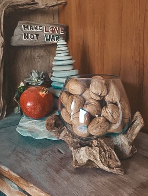 Molten Glass Bowl on Driftwood walnut bowl planter terrarium