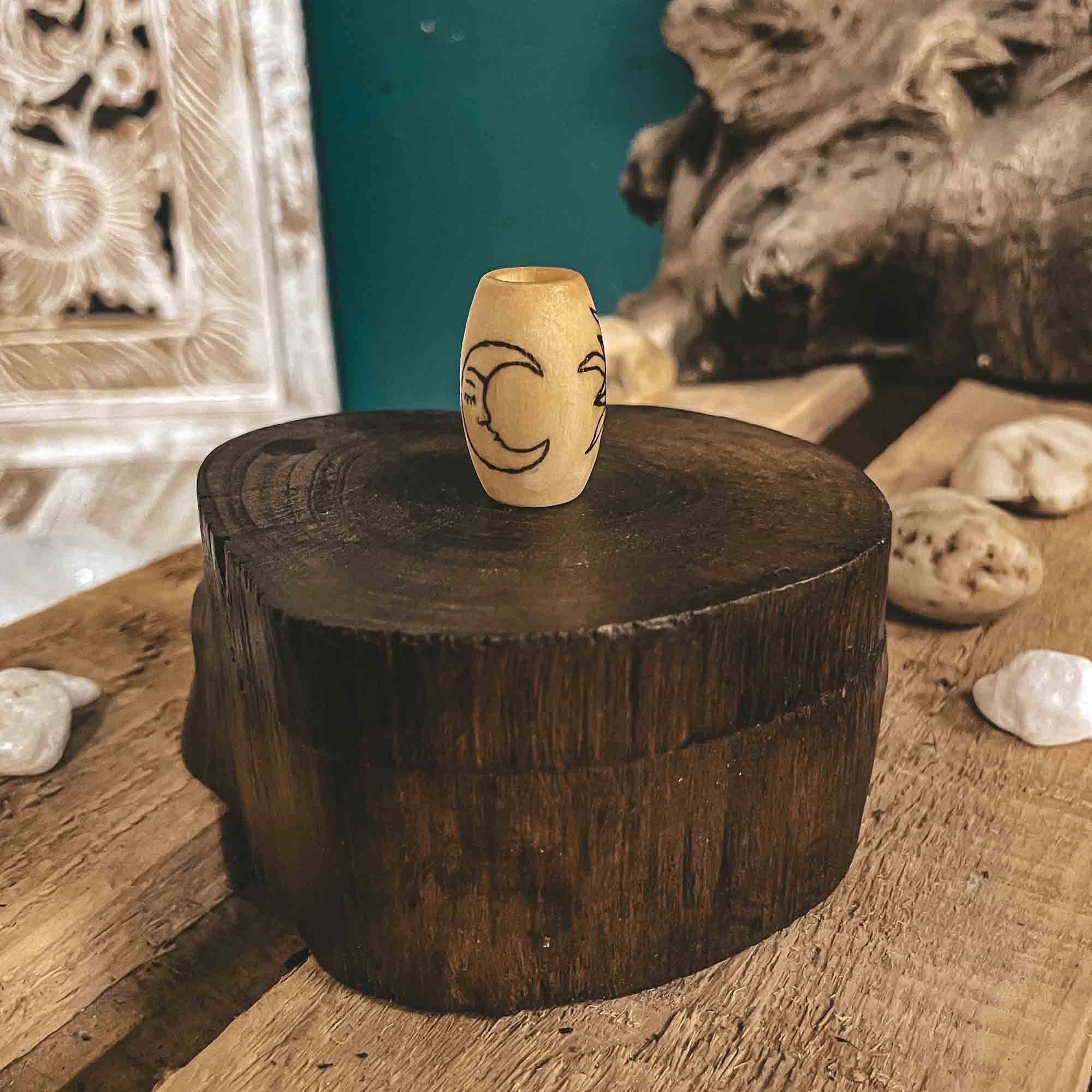 Sun & Moon Dreadlock Bead Large Wooden pyrography design handmade 20x30x10mm Sun & Moon Dreadlock Bead Large Wooden pyrography design handmade 20x30x10mm