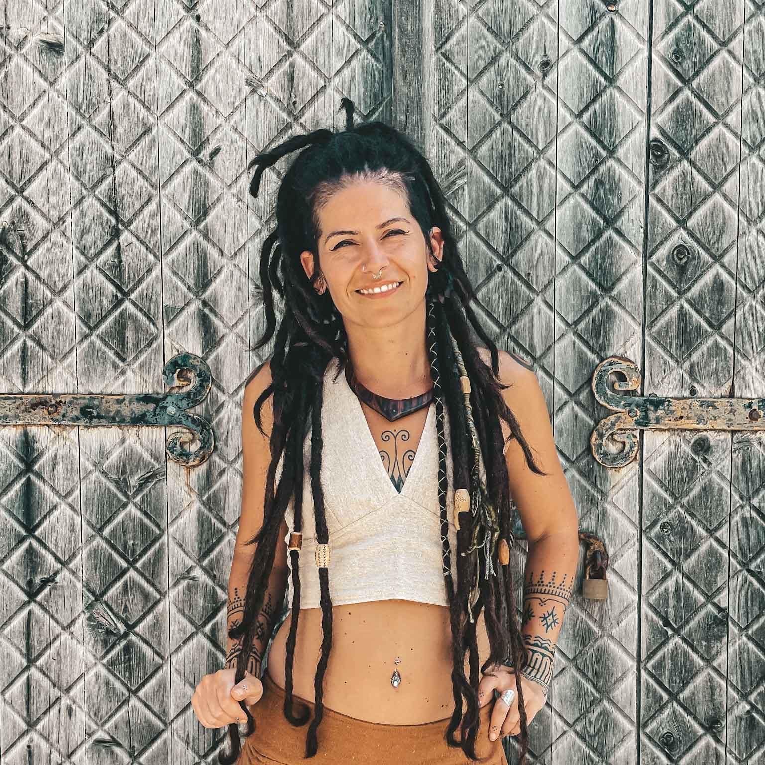 Wooden Eudora Adjustable Necklace Choker Tribal Boho Ethnic style on dreadlock girl