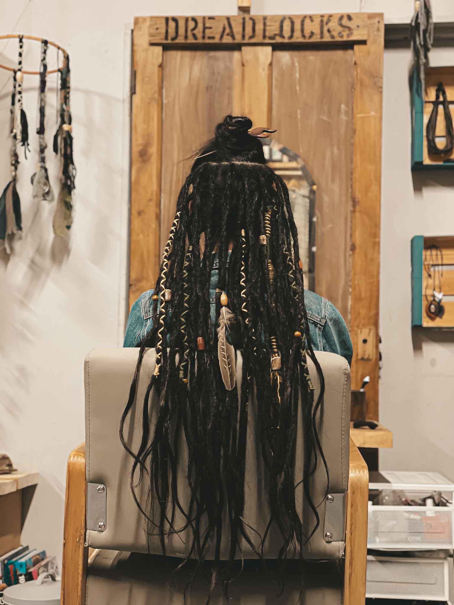 Pheasant feather dreadlock bead hair decoration Pheasant feather dreadlock bead hair decoration on partial dreadlock girl