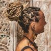 Wooden Ear-cuff Tribal Ear Jewel Boho Ethnic Geometric Sono Wood with wooden jewellery on a dreadlock model
