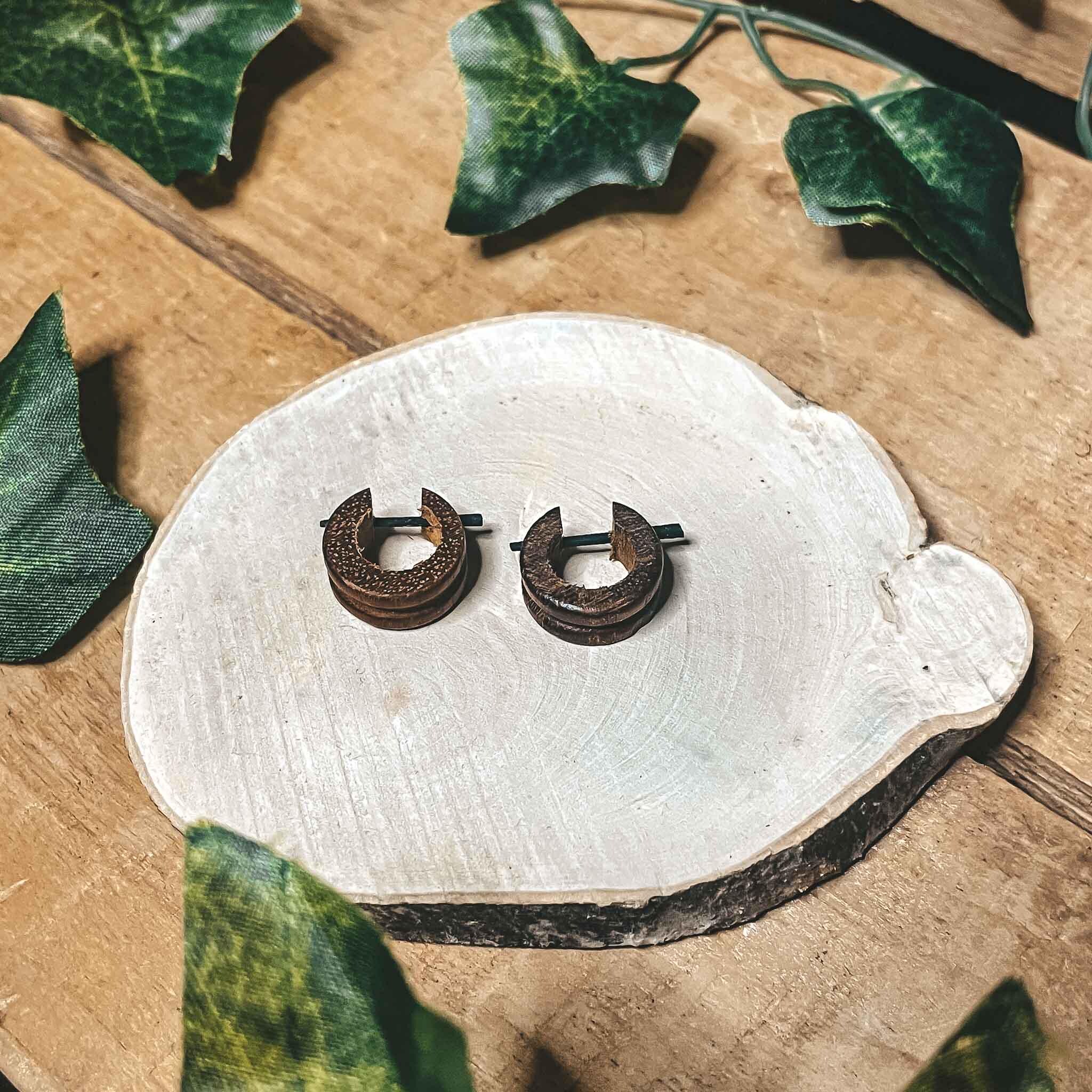 Coconut Wood Mini Hoop Earrings Tribal Handmade Boho Ethnic Carved Coconut Wood Unisex Hypoallergenic Coconut Wood Mini Hoop Earrings Tribal Handmade Boho Ethnic Carved Coconut Wood Unisex Hypoallergenic