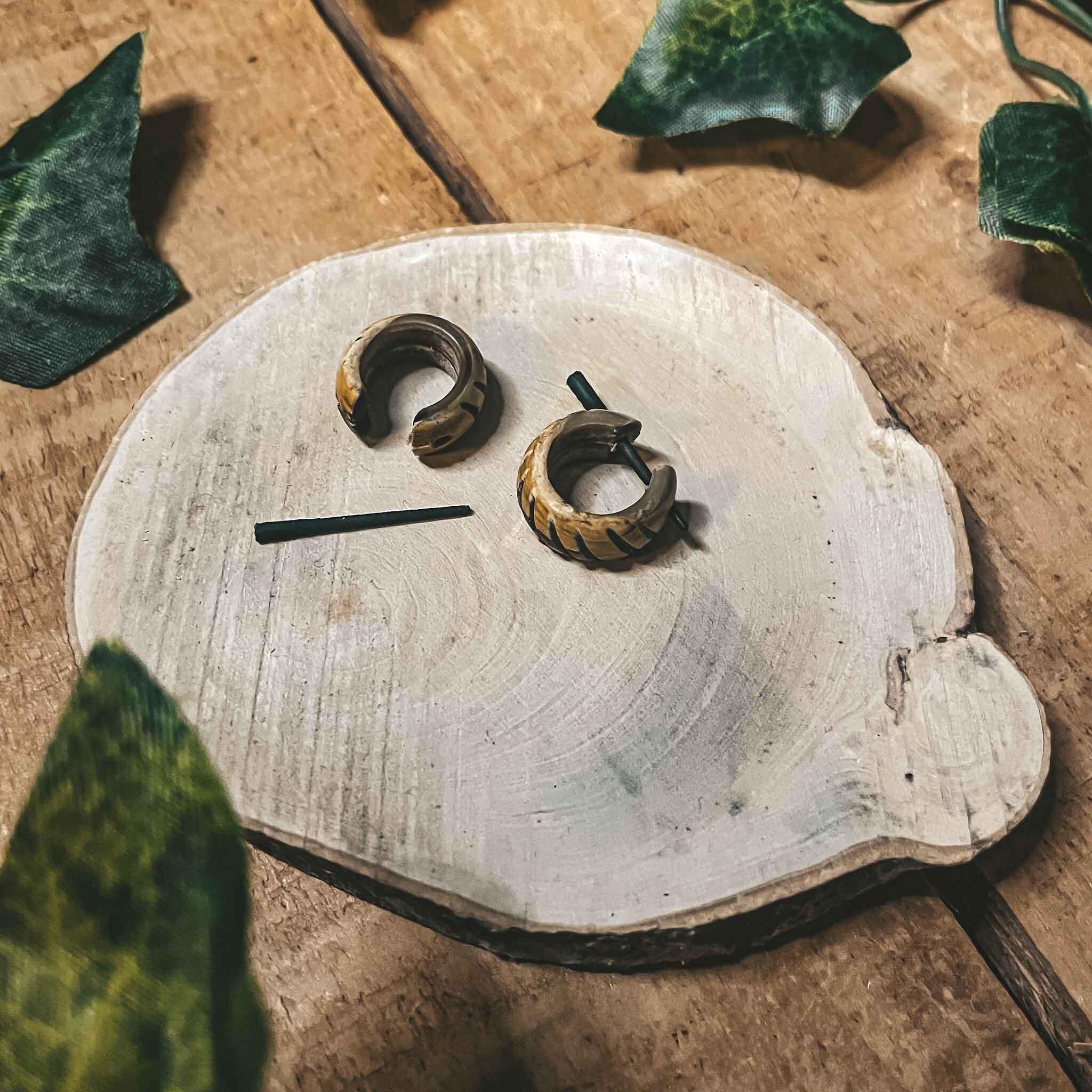 Camel Bone Mini Hoop Earrings Tribal Handmade Boho Ethnic Carved Bone Unisex Hypoallergenic Mens Earrings