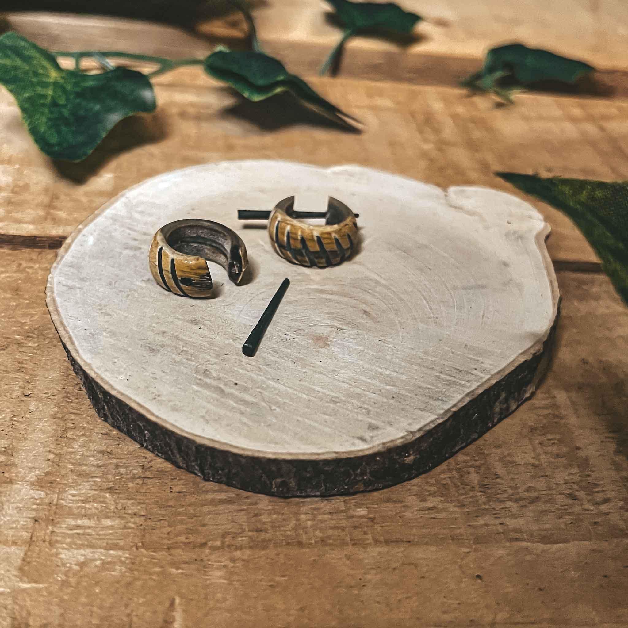 Camel Bone Mini Hoop Earrings Tribal Handmade Boho Ethnic Carved Bone Unisex Hypoallergenic Mens Earrings