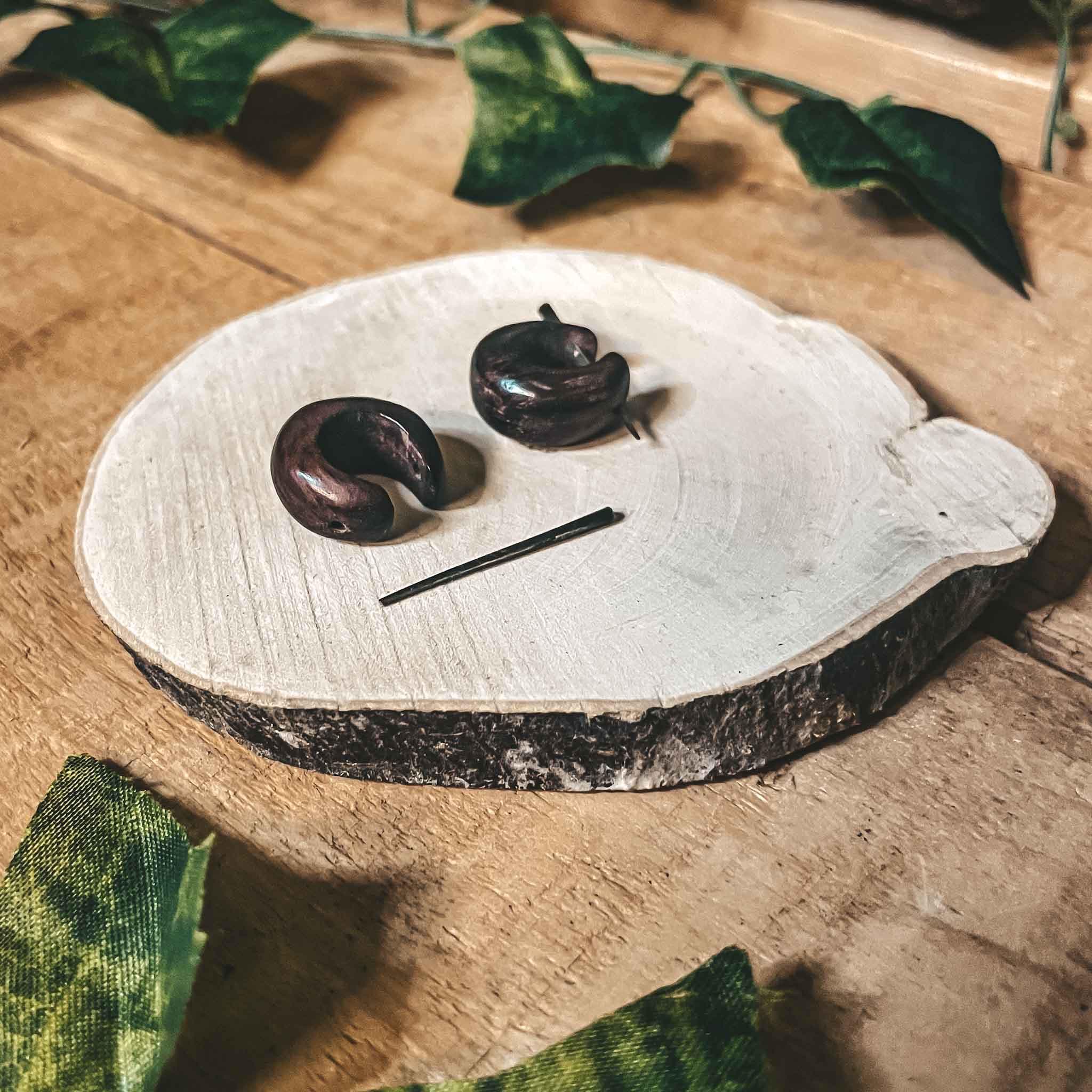 Mini Hoops Wooden Earrings Tribal Handmade Boho Ethnic Carved Sono Wood Unisex