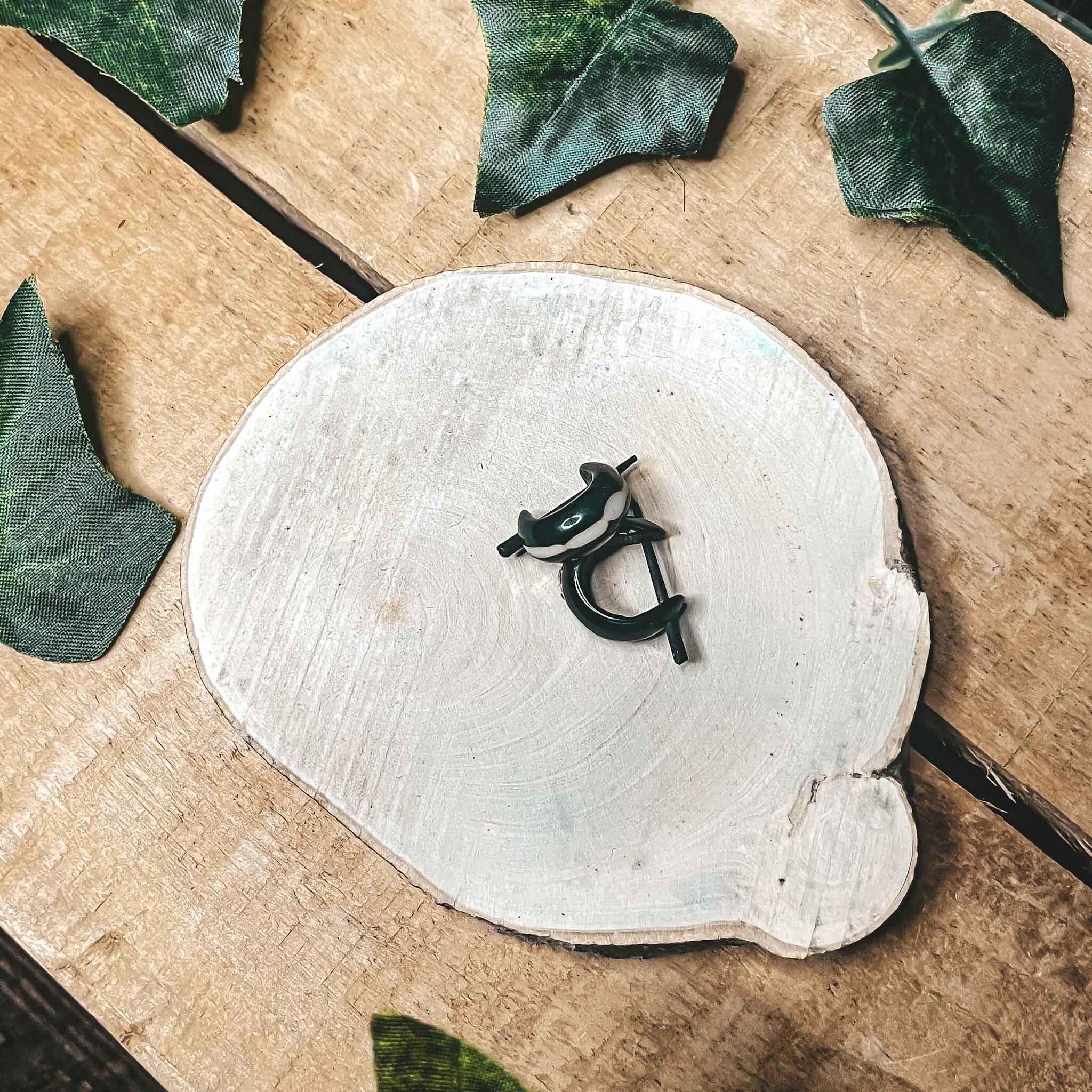 Buffalo Bone Mini Hoop Earrings Black & White Tribal Handmade Boho Ethnic Carved Bone Unisex Hypoallergenic Jewellery Mens Earrings