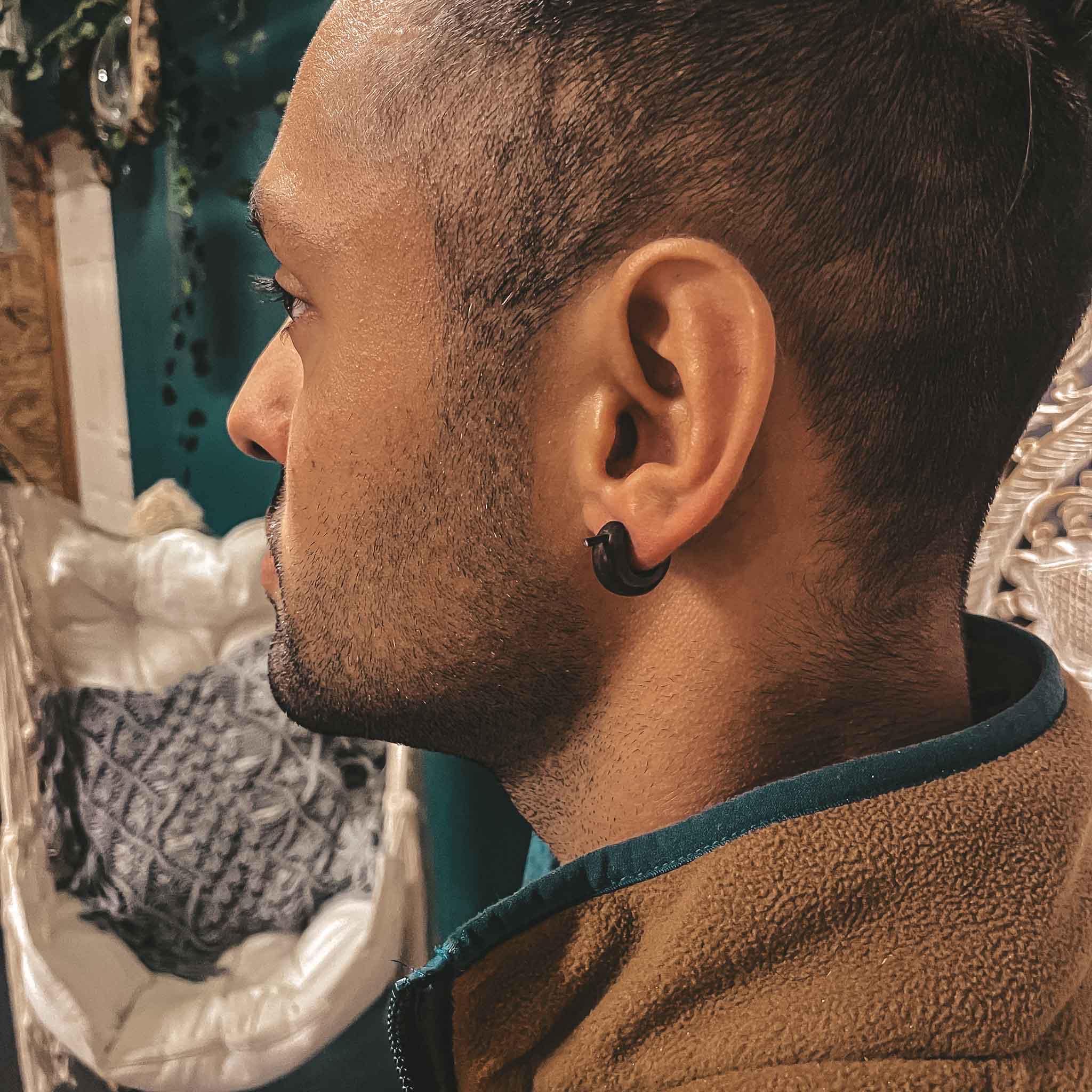 Mini Hoops Wooden Tribal Earrings Handmade Boho Ethnic Carved Sono Wood Unisex