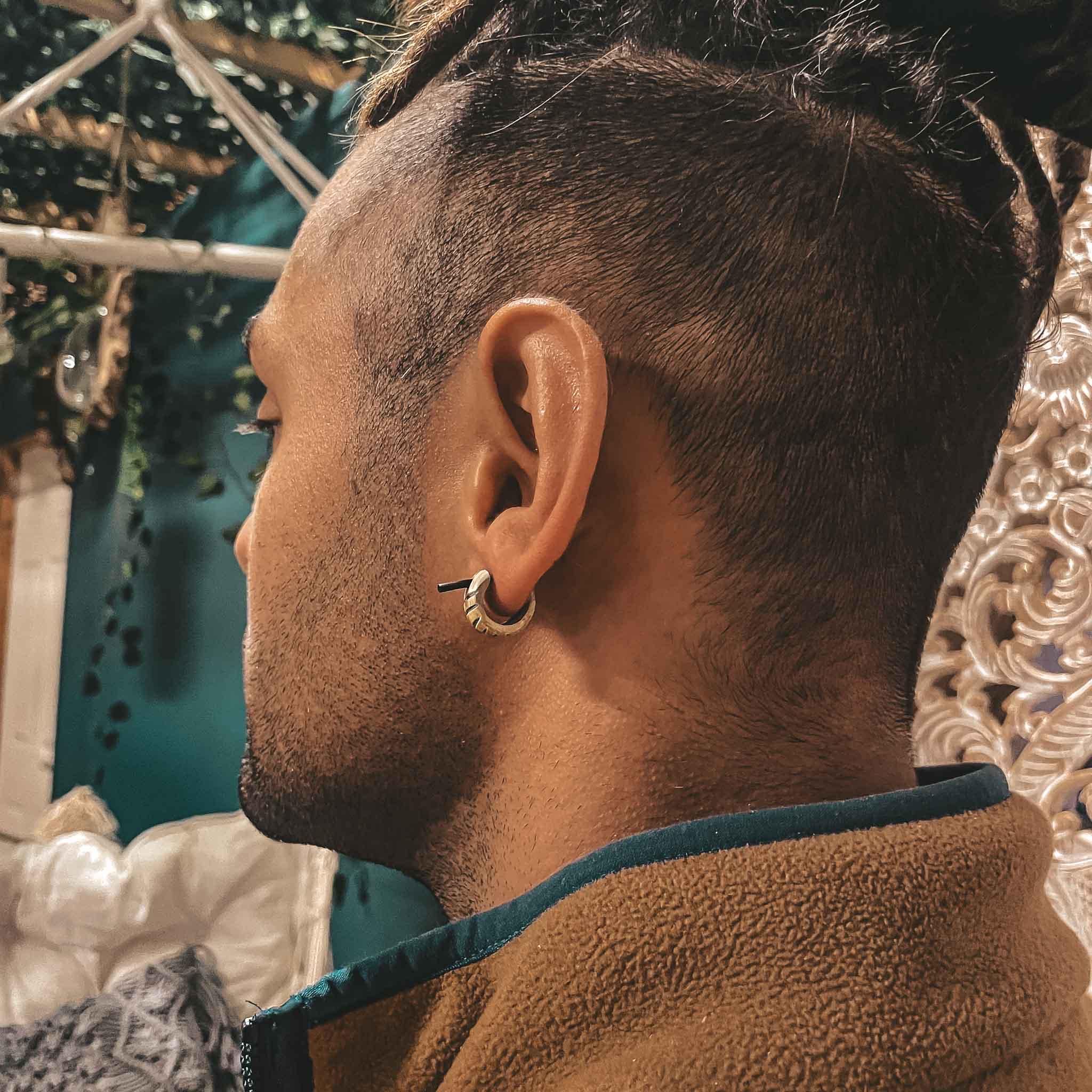 Camel Bone Mini Hoop Earrings Tribal Handmade Boho Ethnic Carved Bone Unisex Hypoallergenic Mens Earrings