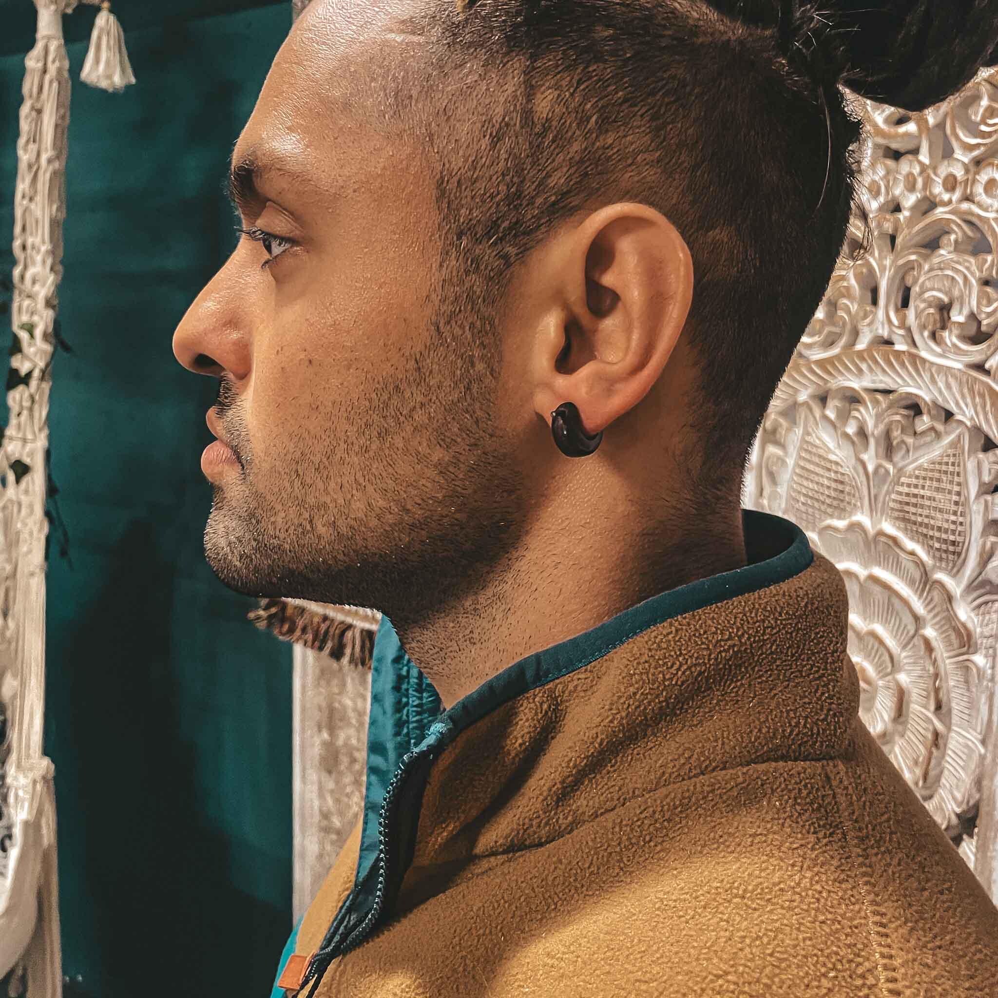 Mini Hoops Wooden Tribal Earrings Handmade Boho Ethnic Carved Sono Wood Unisex