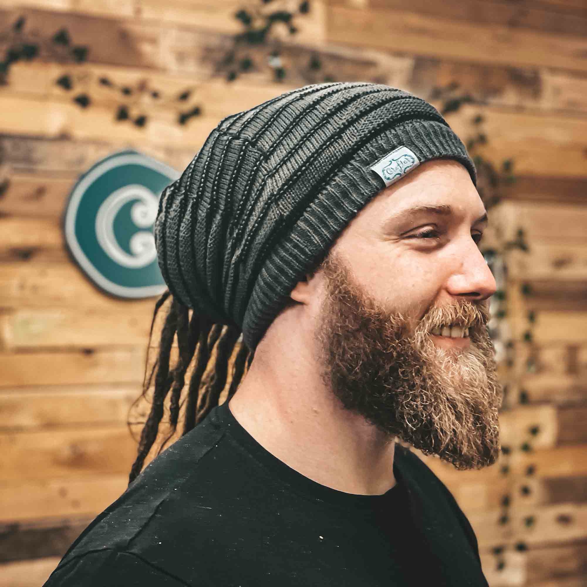 Beanie Bandana Striped grey with black stripes on a man with dreads and beard Beanie Bandana Striped grey with black stripes on a man with dreads and beard