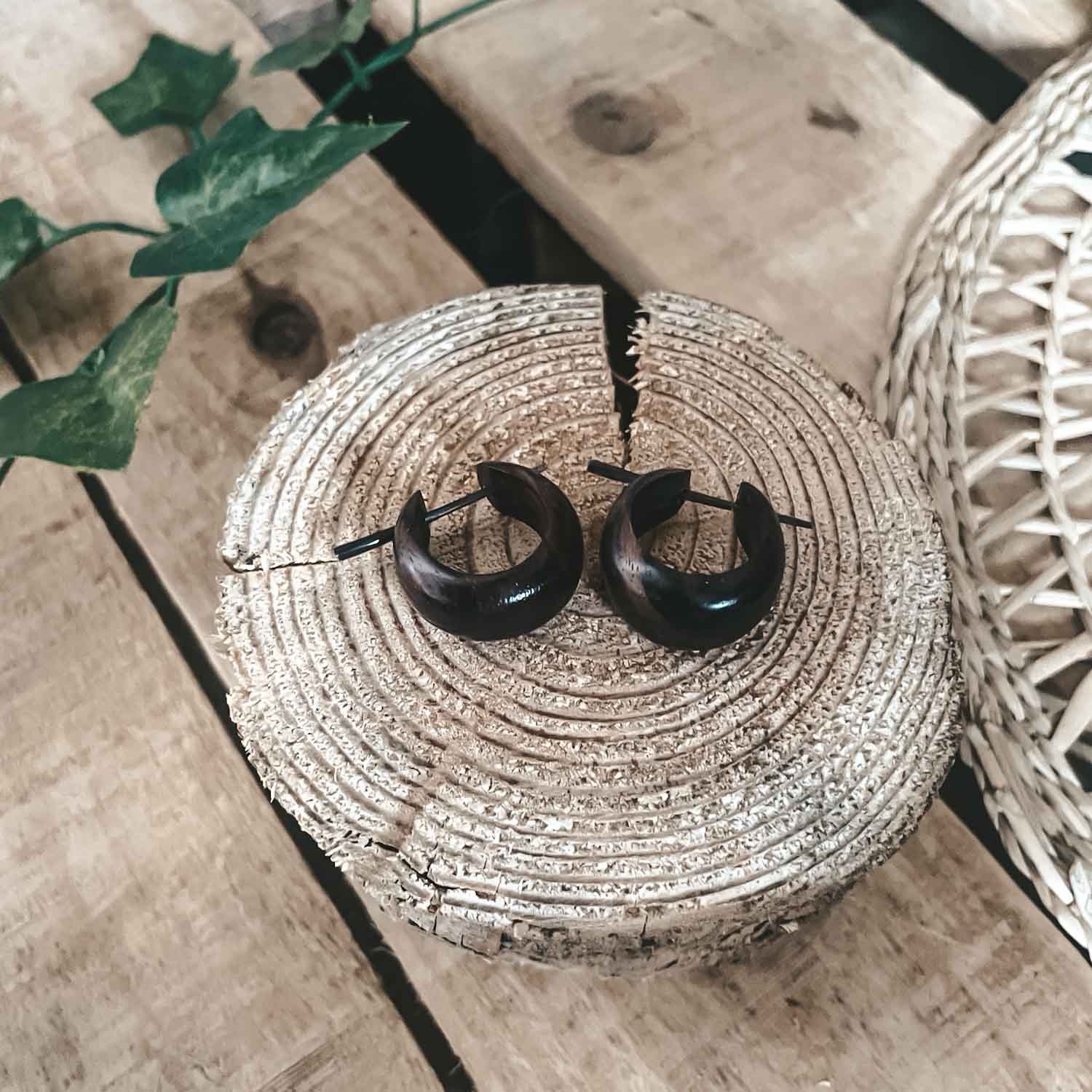 Wooden Mini Hoop Earrings