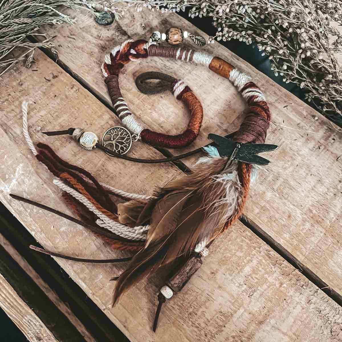 rustic dreams hair wrap dreadlock wrap red beige brown