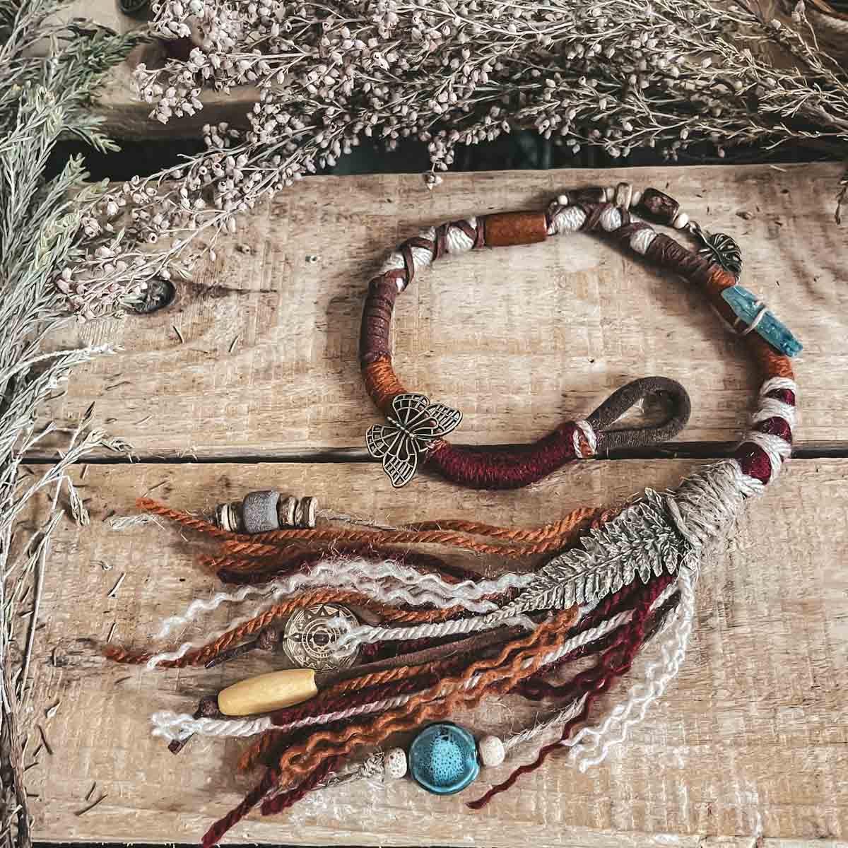 rustic dreams hair wrap dreadlock wrap red beige brown