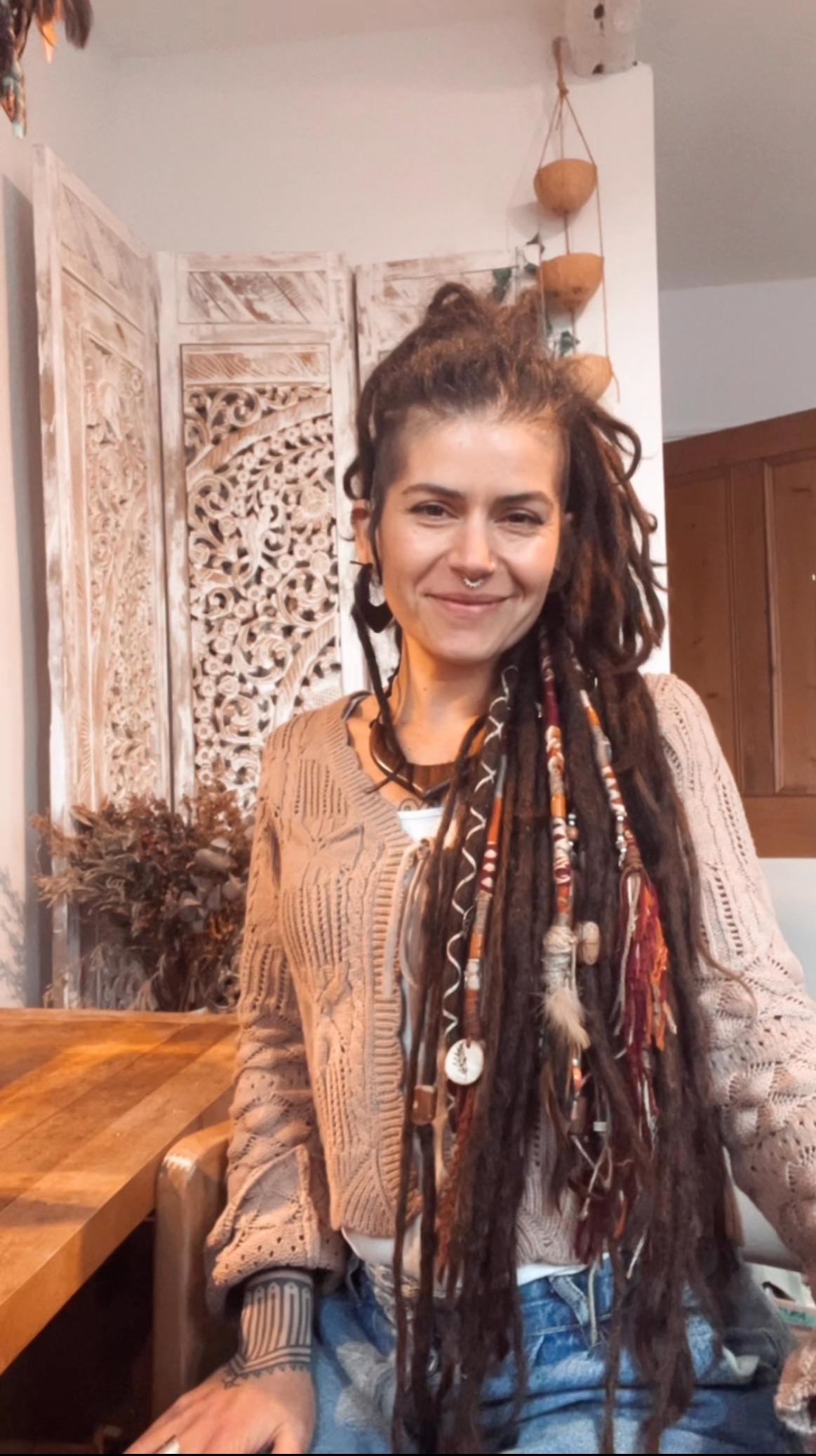 rustic dreams hair wrap dreadlock wrap red beige brown