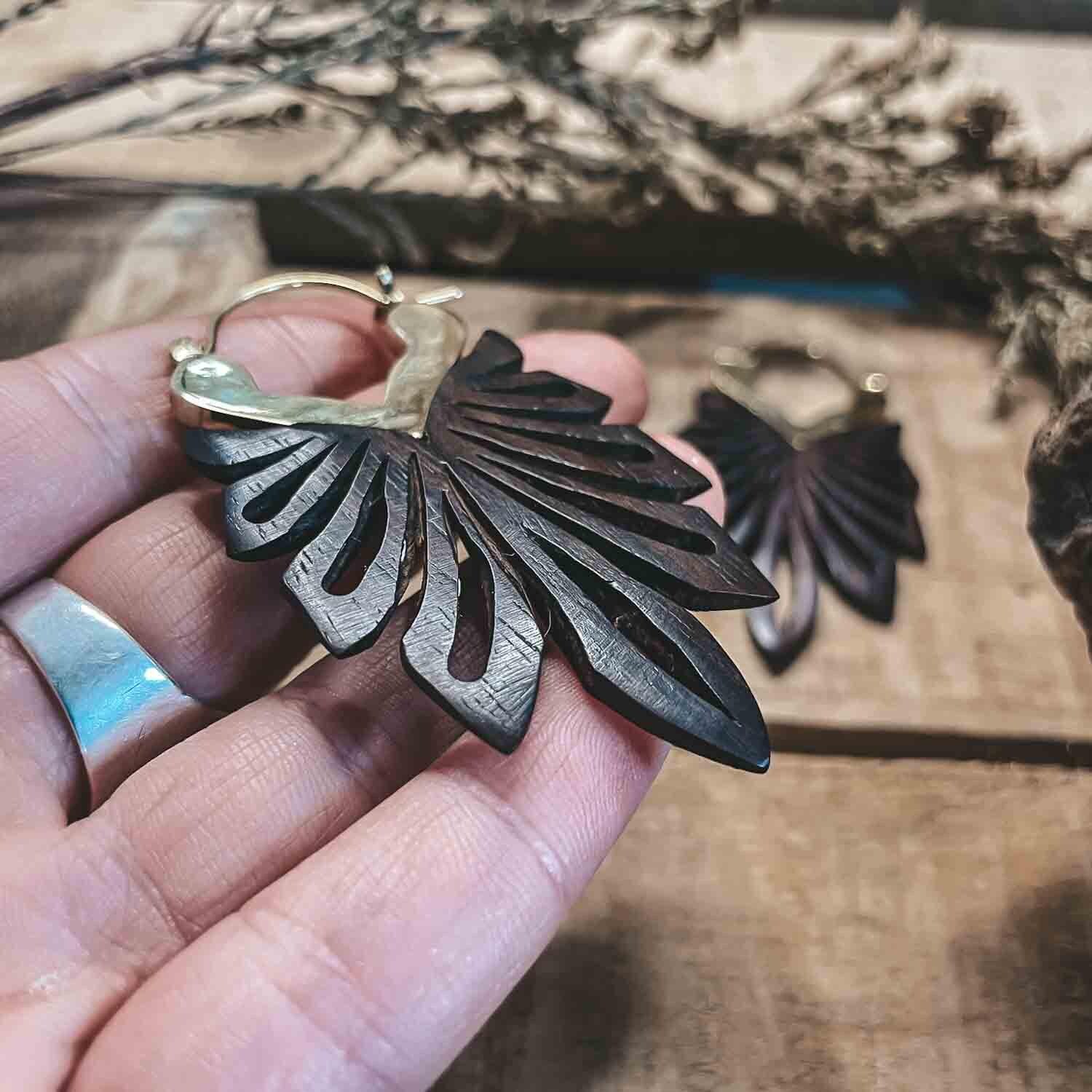 Jungle Earrings Wood & Brass