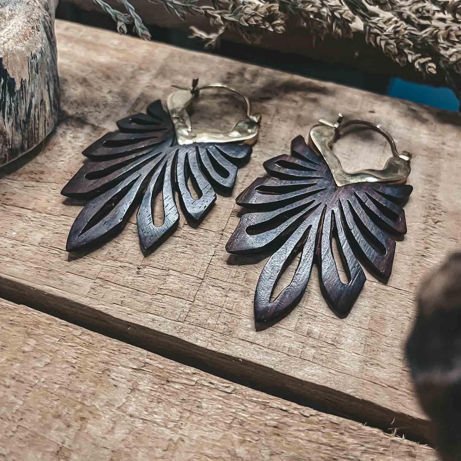 Jungle Earrings Wood & Brass