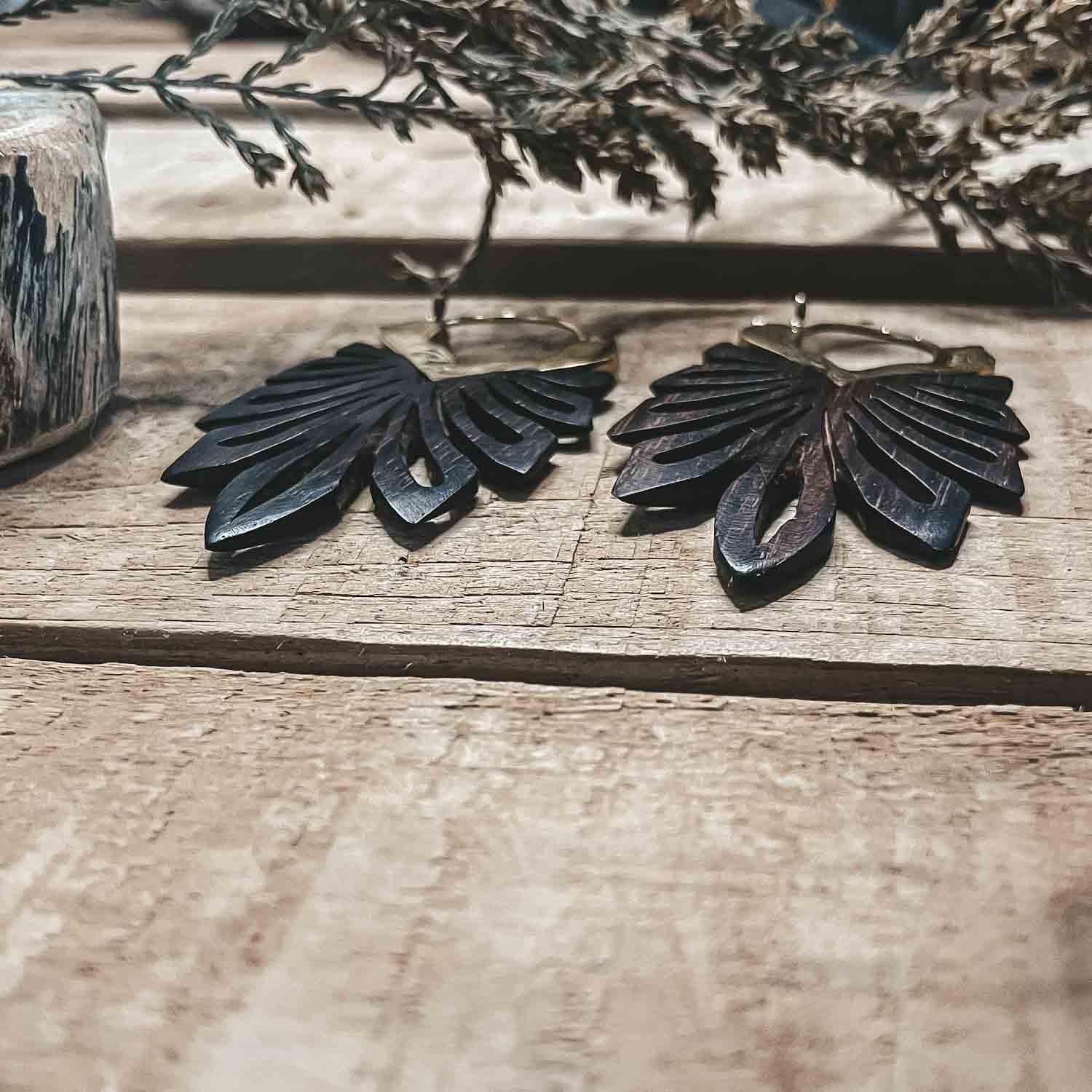 Jungle Earrings Wood & Brass