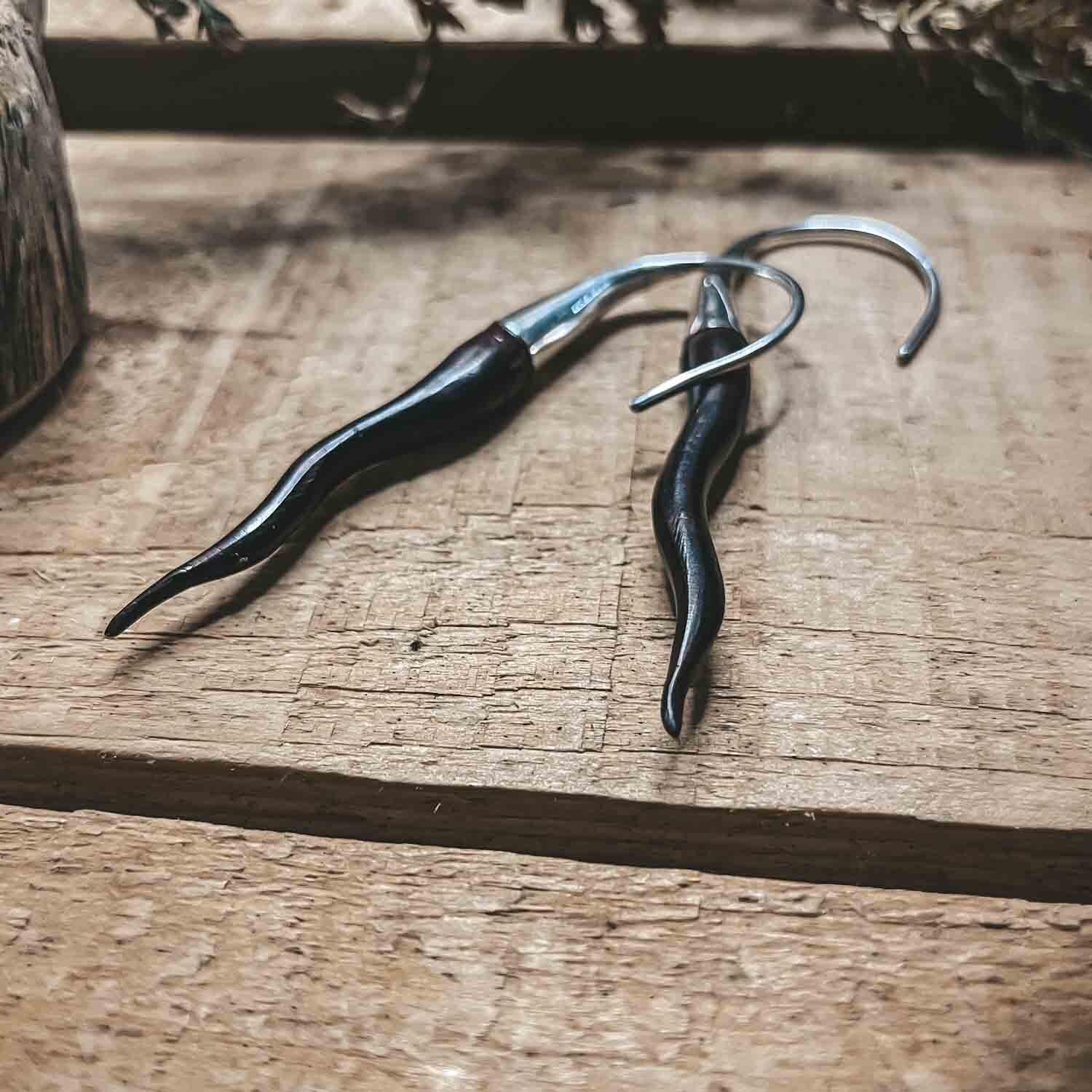 Serpent Earrings Wood & Silver 925