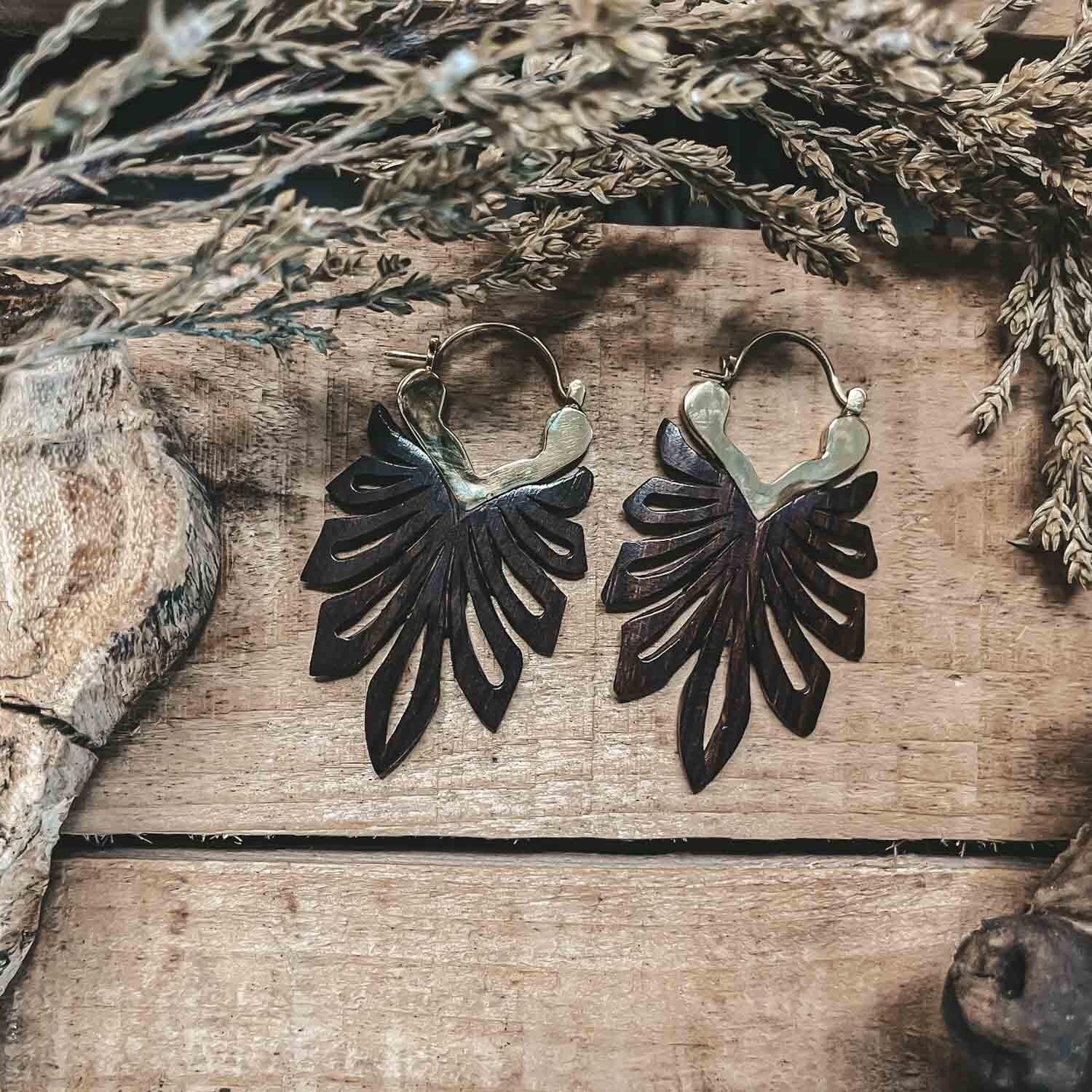 Jungle Earrings Wood & Brass