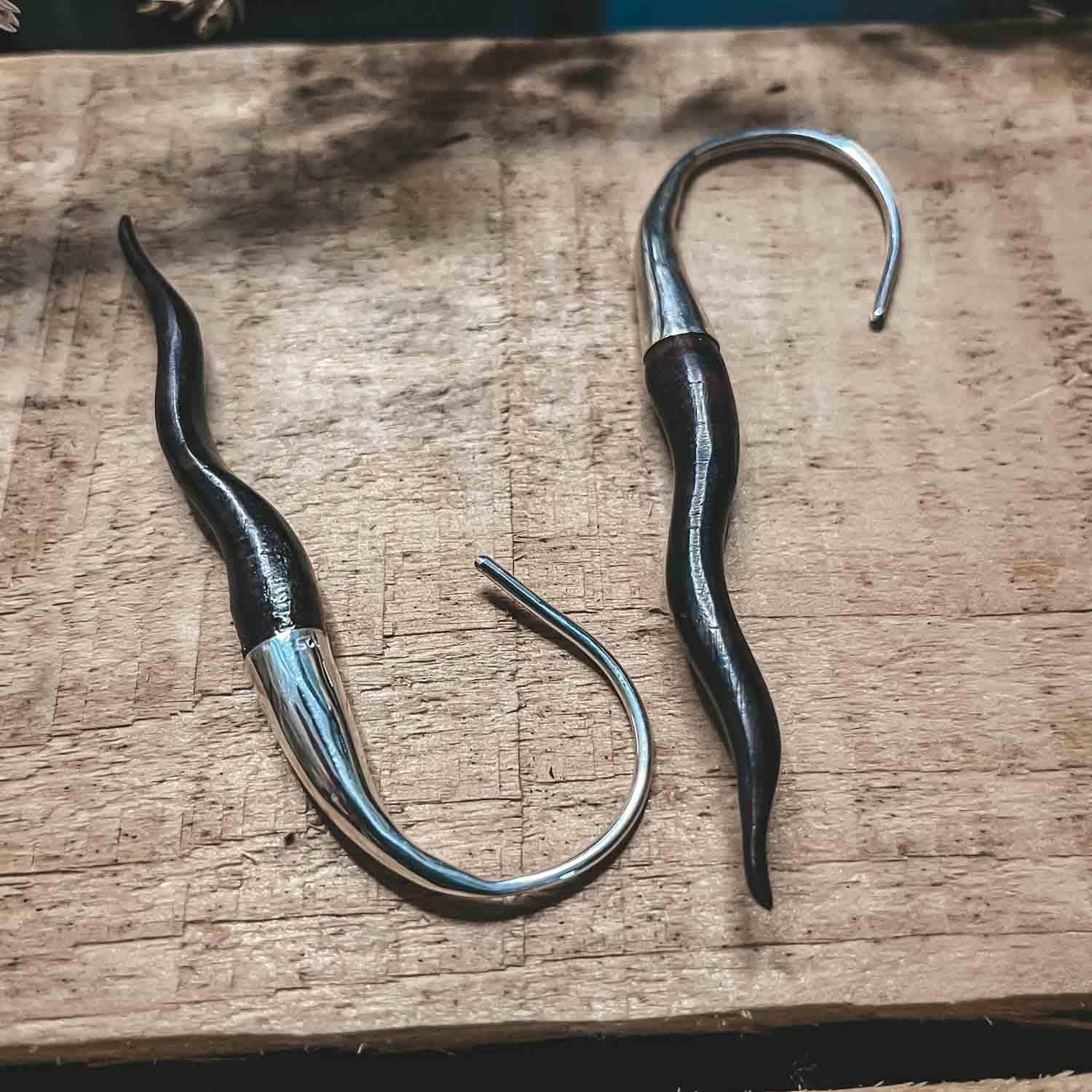Serpent Earrings Wood & Silver 925