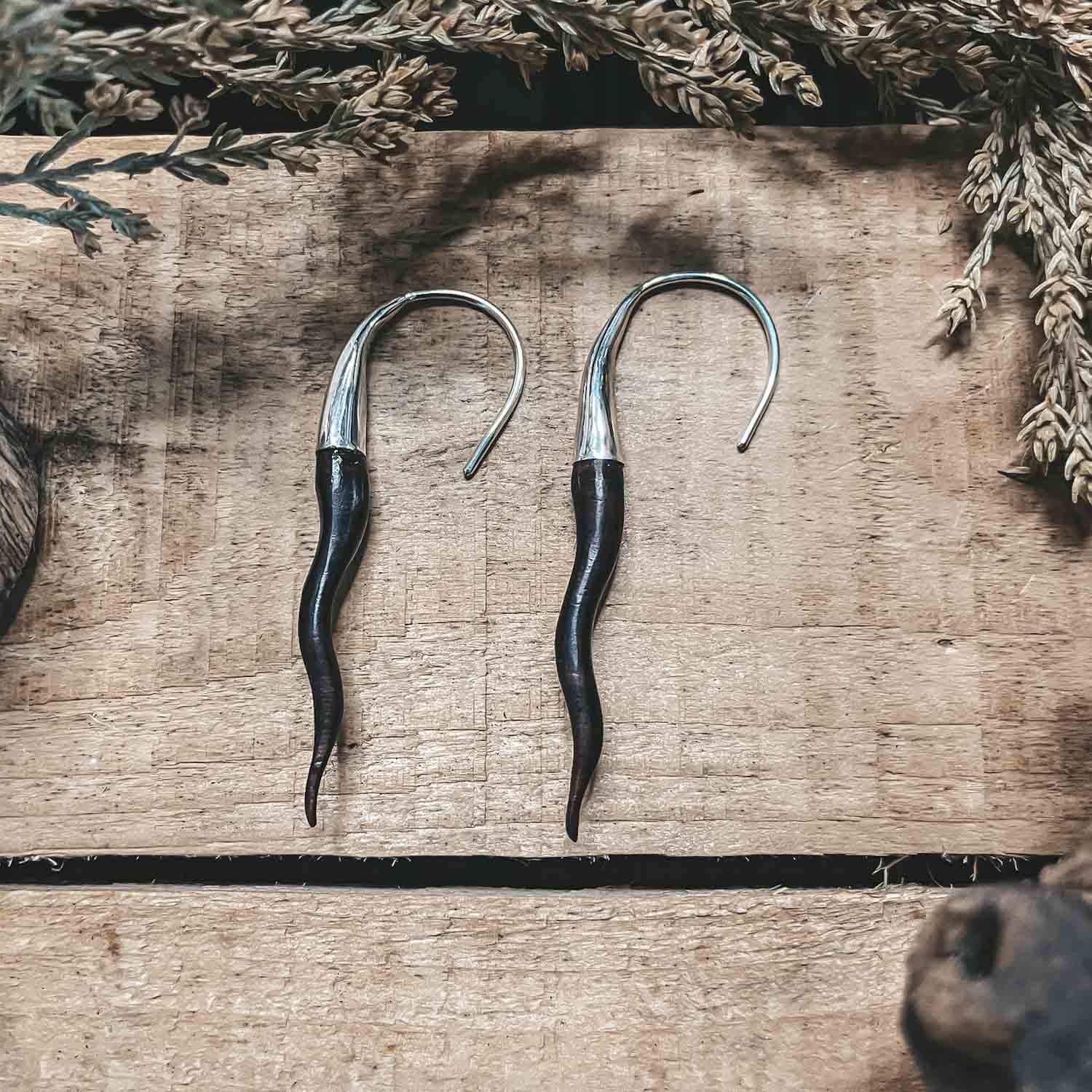 Serpent Earrings Wood & Silver 925