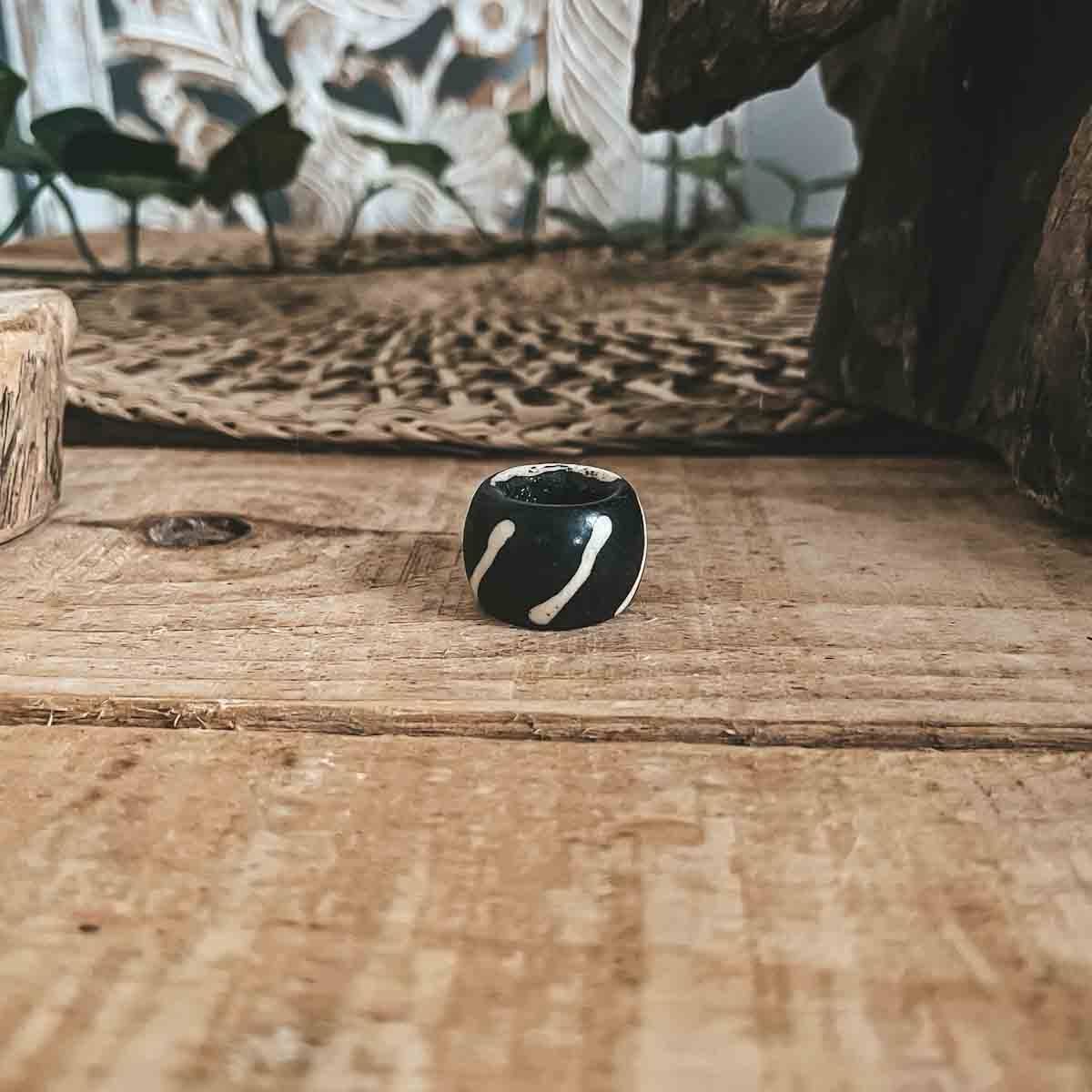 camel bone large hole dreadlock bead black and white diagonal lines