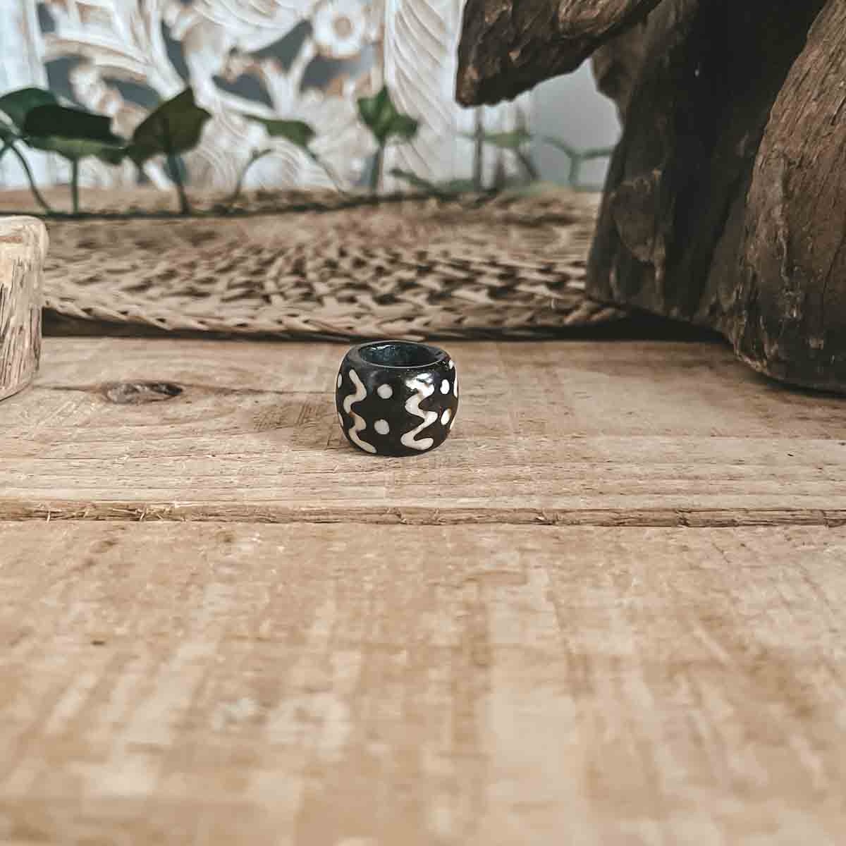 zig zag & dots design black & white camel bone dreadlock bead