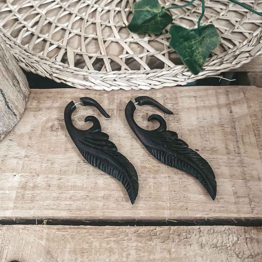 Feather Fake Gauge Earrings